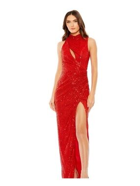 Mac Duggal Elegant Red Sequin Evening Gown